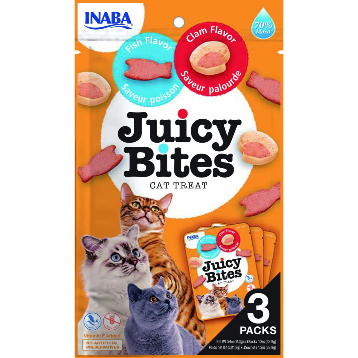 INABA Juicy Bites, Pește și Scoici, punguță, recompense fără cereale pisici, semimoist INABA Juicy Bites, Pește și Scoici, punguță, plic recompense fără cereale pisici, semimoist, 33g - 1 | YEO