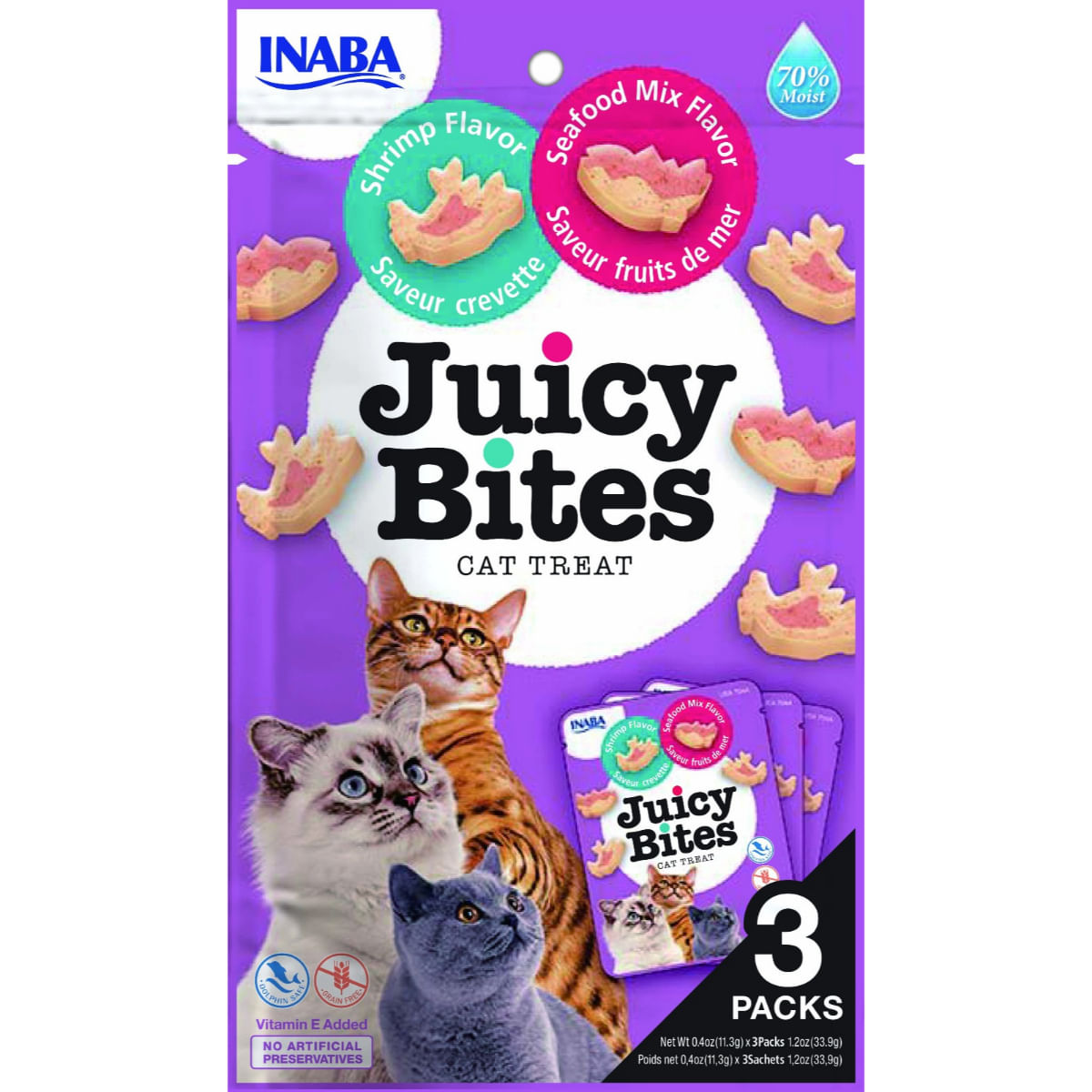 INABA Juicy Bites, Creveți și Fructe de Mare, punguță, recompense fără cereale pisici, semimoist INABA Juicy Bites, Creveți și Fructe de Mare, punguță, plic recompense fără cereale pisici, semimoist, 33g