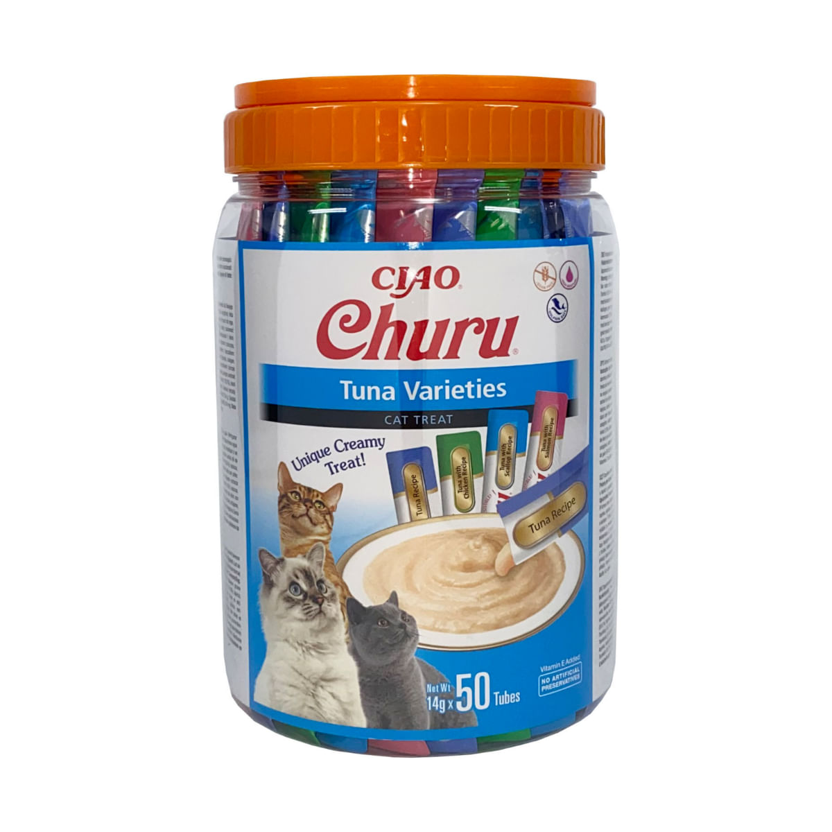 INABA Churu Varieties, Ton, găletușa, tub recompense fără cereale pisici, (piure), 700g