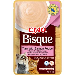 INABA Churu Bisque, Ton și Somon, plic recompense fără cereale pisici, (piure), 40g