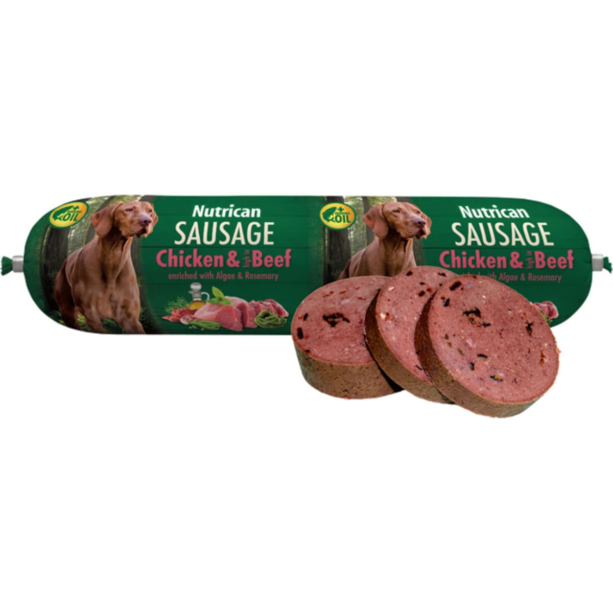 NUTRICAN Sausage, XS-XL, Pui și Vită, salam hrană umedă câini, semimoist, 800g