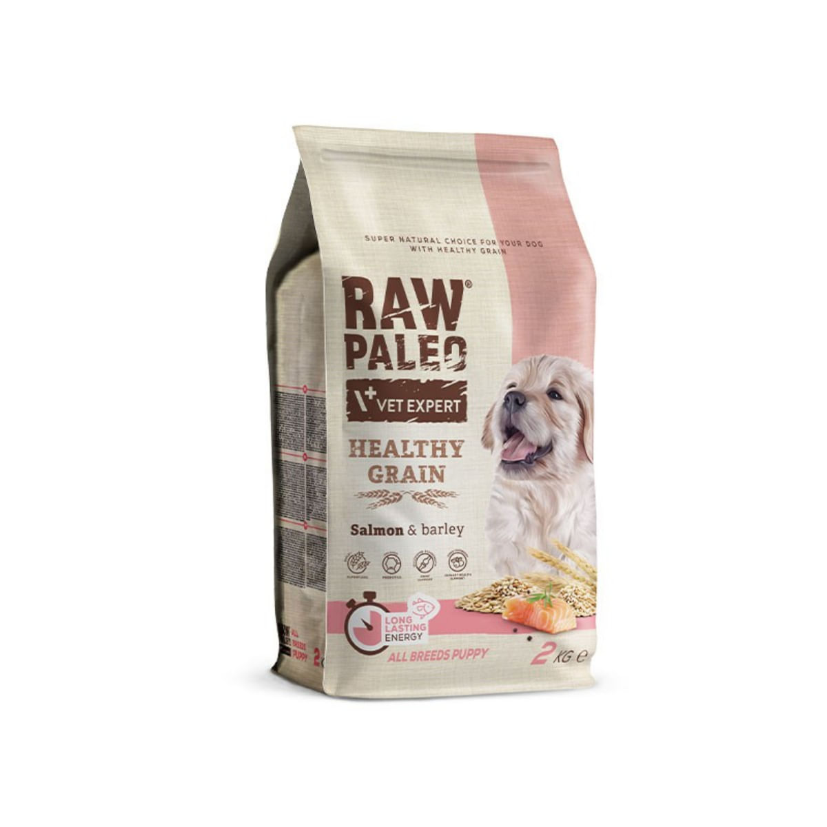 RAW PALEO Healthy Grain Puppy, XS-XL, Somon, hrană uscată câini junior, 2kg