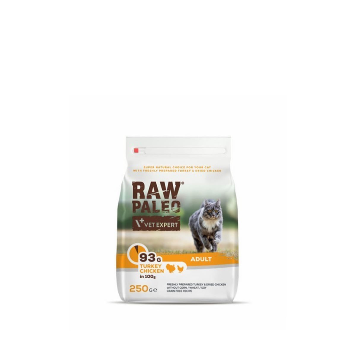 RAW PALEO, Curcan și Pui, hrană uscată fără cereale pisici, 250g