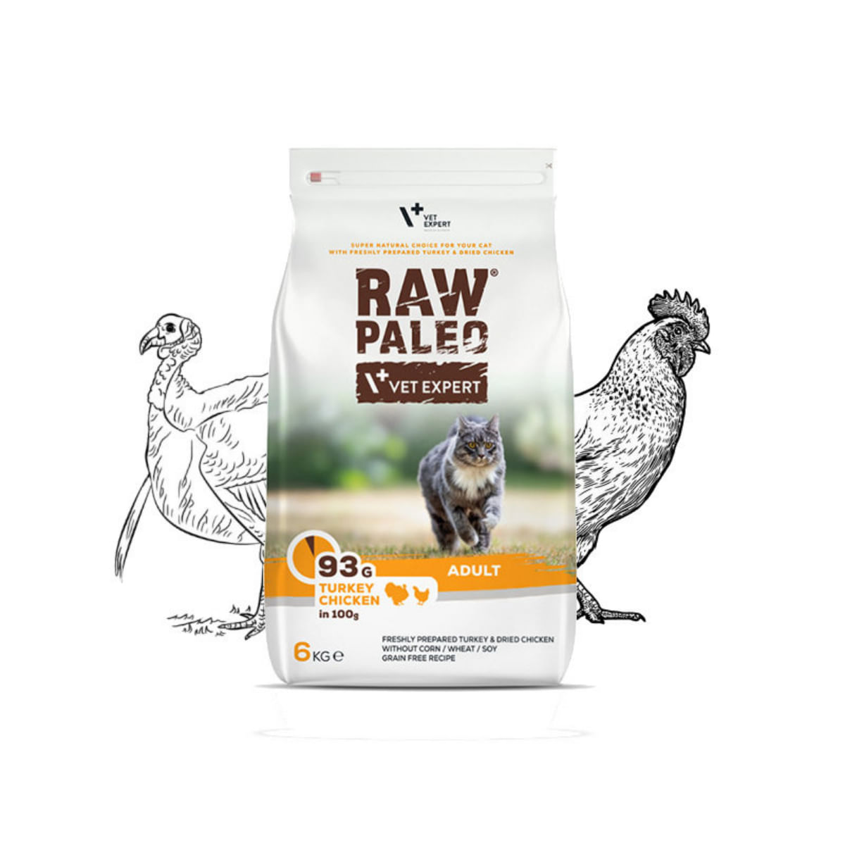 RAW PALEO, Curcan și Pui, hrană uscată fără cereale pisici, 6kg