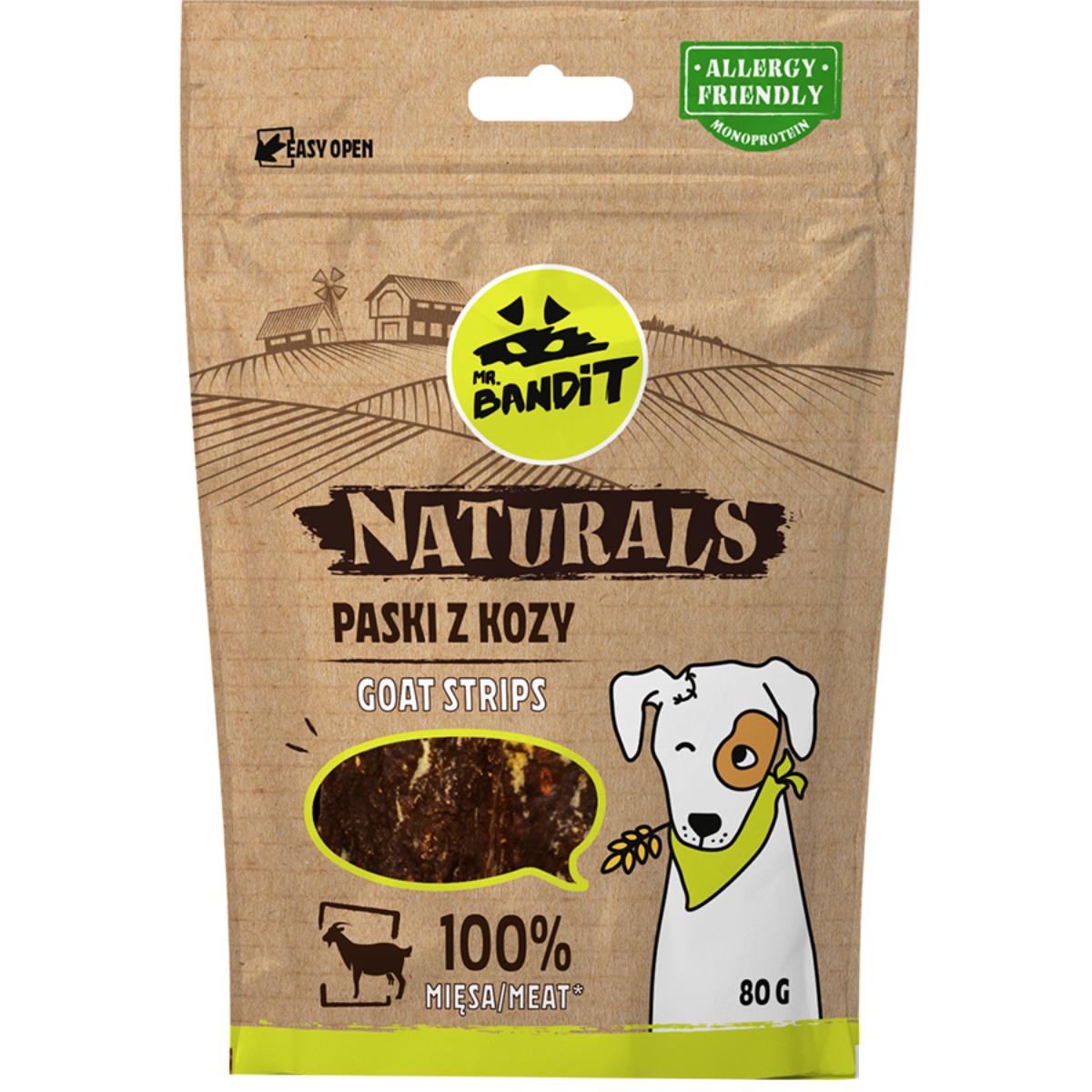 MR BANDIT Natural Stripes, XS-XL, Capră, punguță recompense monoproteică fără cereale câini, 80g