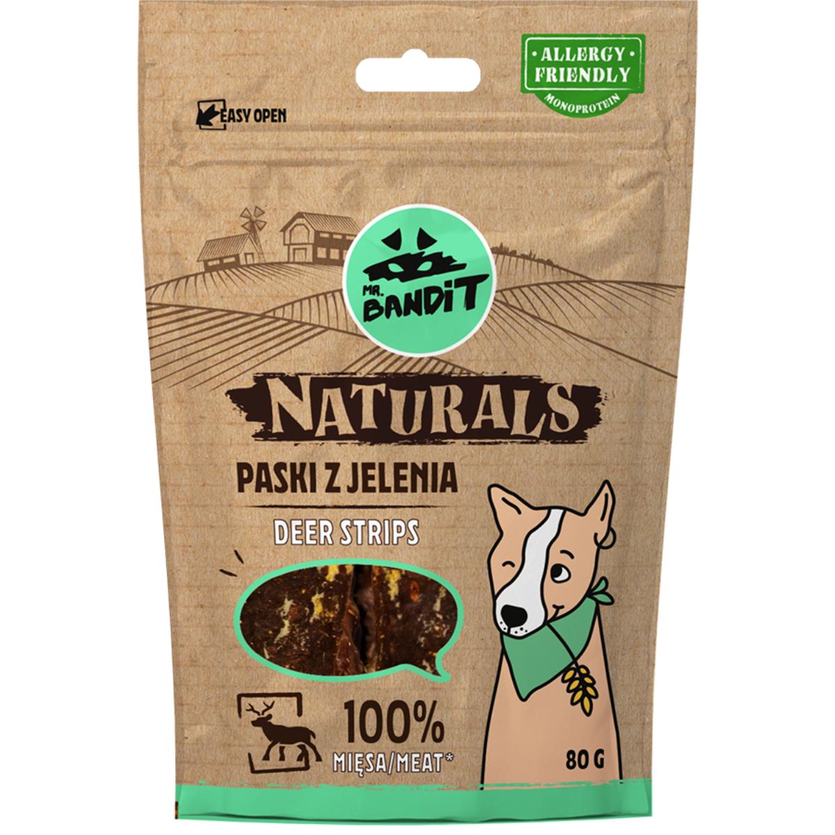 MR BANDIT Natural Stripes, XS-XL, Căprioară, punguță recompense monoproteică fără cereale câini, 80g