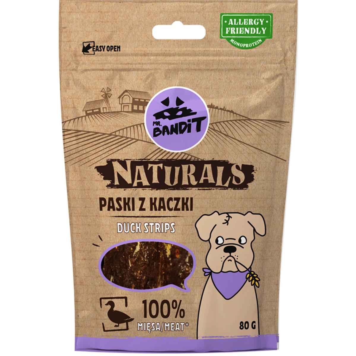 MR BANDIT Natural Stripes, XS-XL, Rață, punguță recompense monoproteică fără cereale câini, 80g