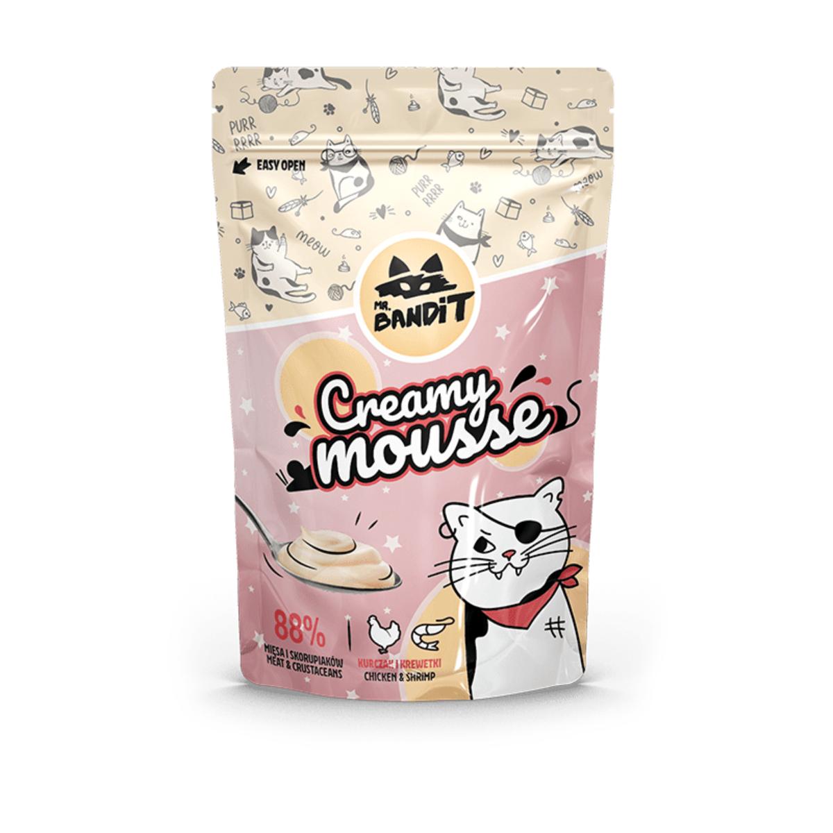 MR BANDIT Creamy Mousse, Pui și Creveți, punguță, recompense pisici, (topping) MR BANDIT Creamy Mousse, Pui și Creveți, punguță, plic recompense pisici, (topping), 60g