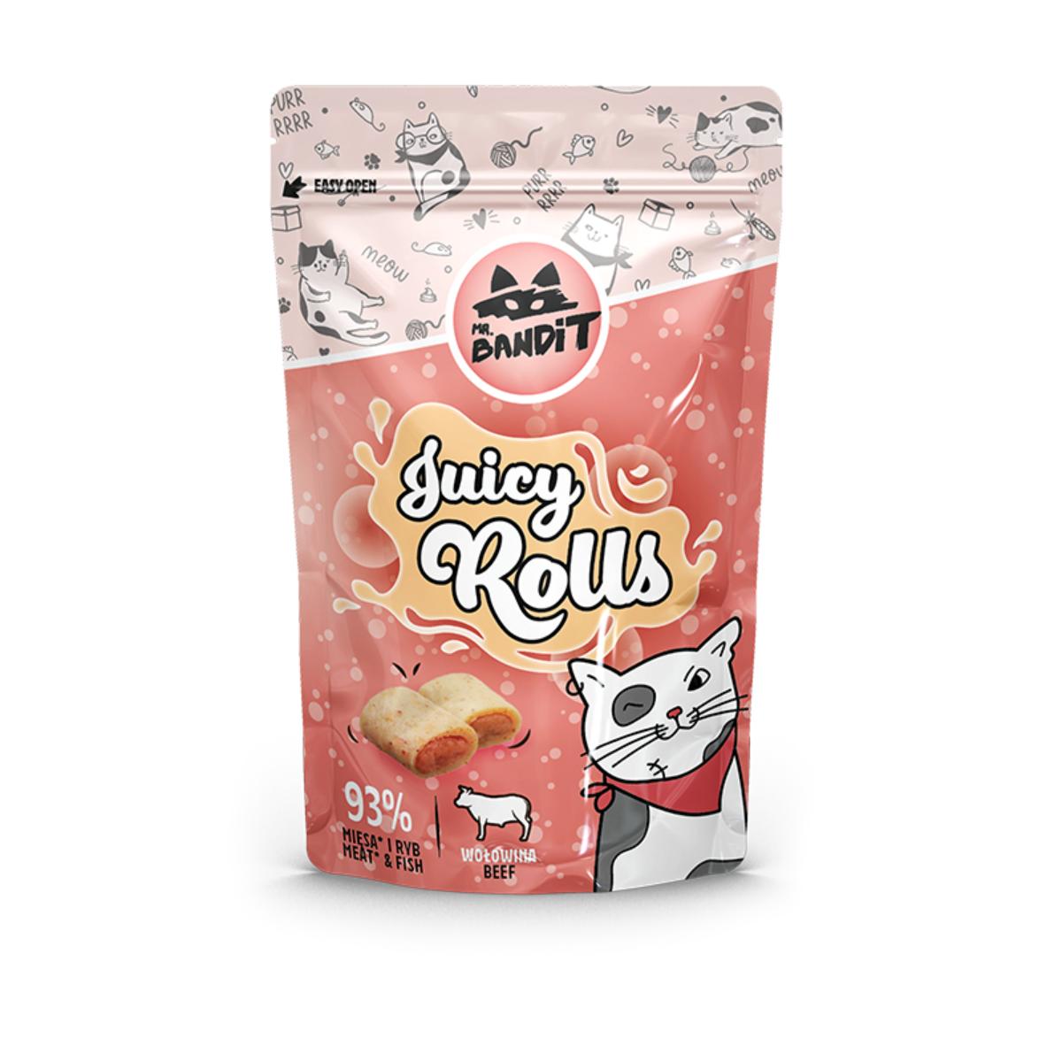 MR BANDIT Juicy Rolls, Vită, punguță recompense pisici, 40g