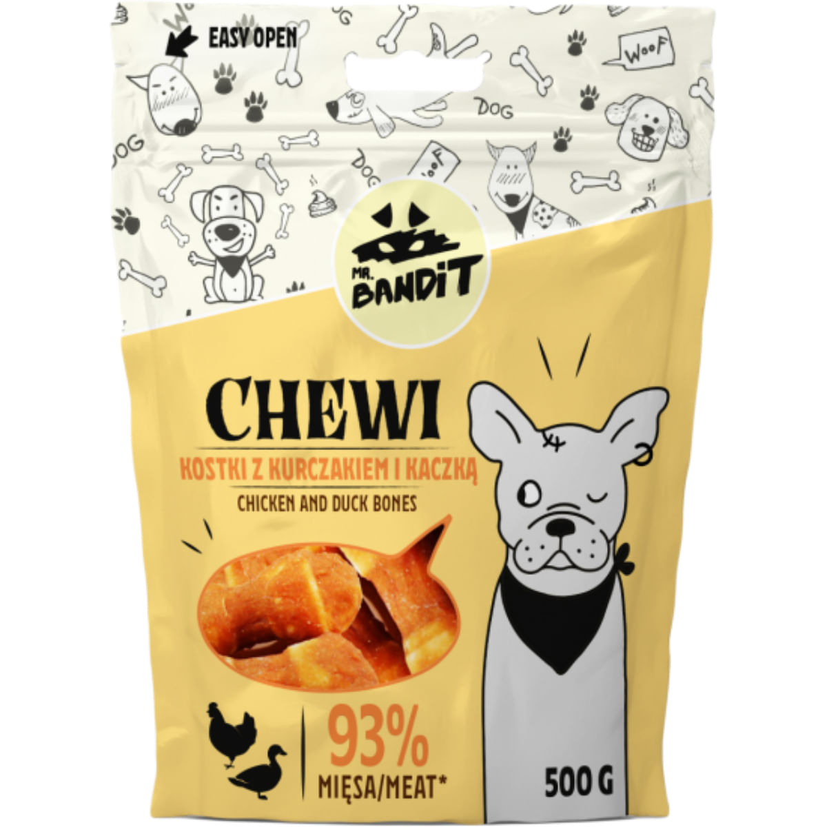 MR BANDIT Chewi Bones, XS-XL, Pui și Rață, punguță recompense câini, 500g