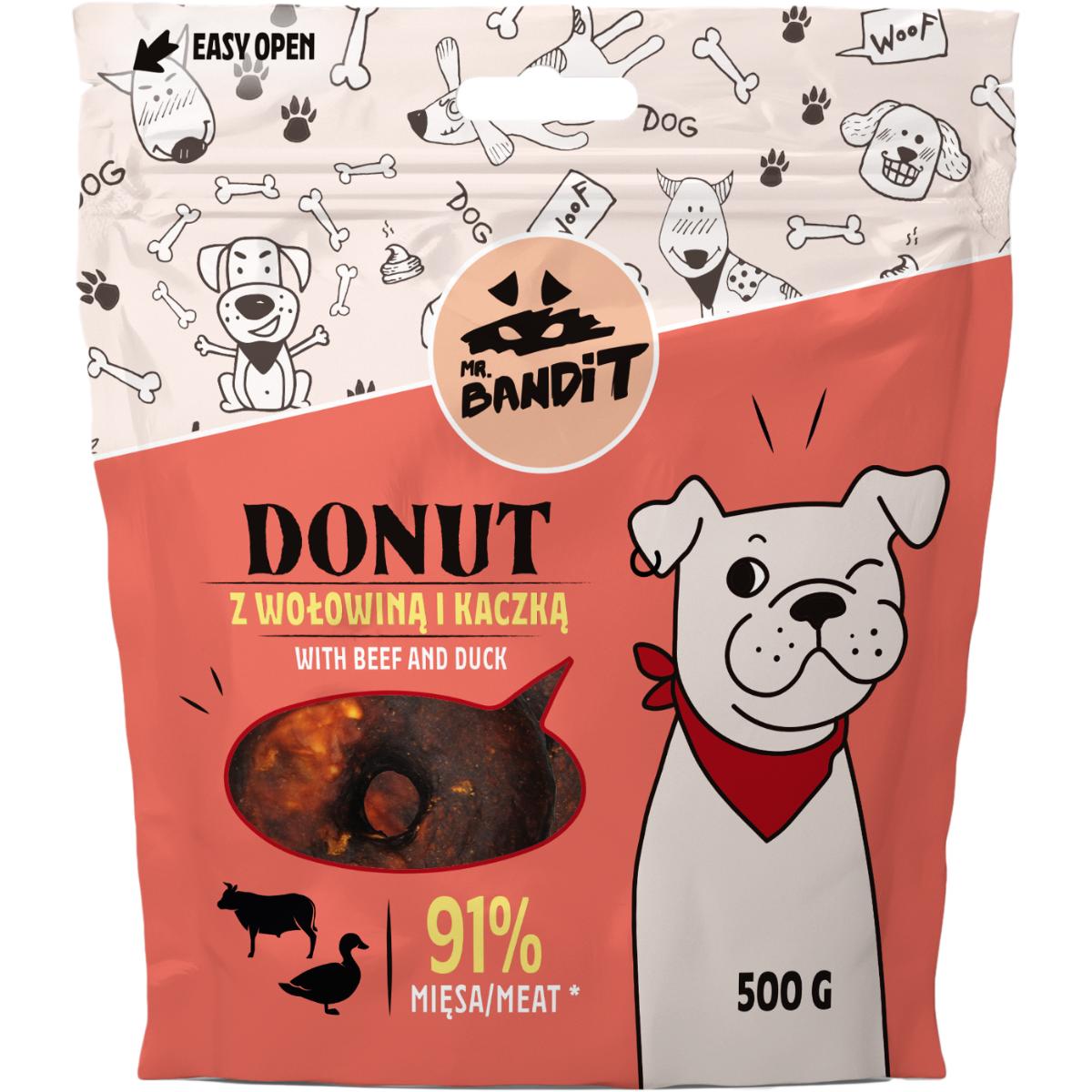 MR BANDIT Donut, XS-XL, Vită, punguță recompense câini, 500g