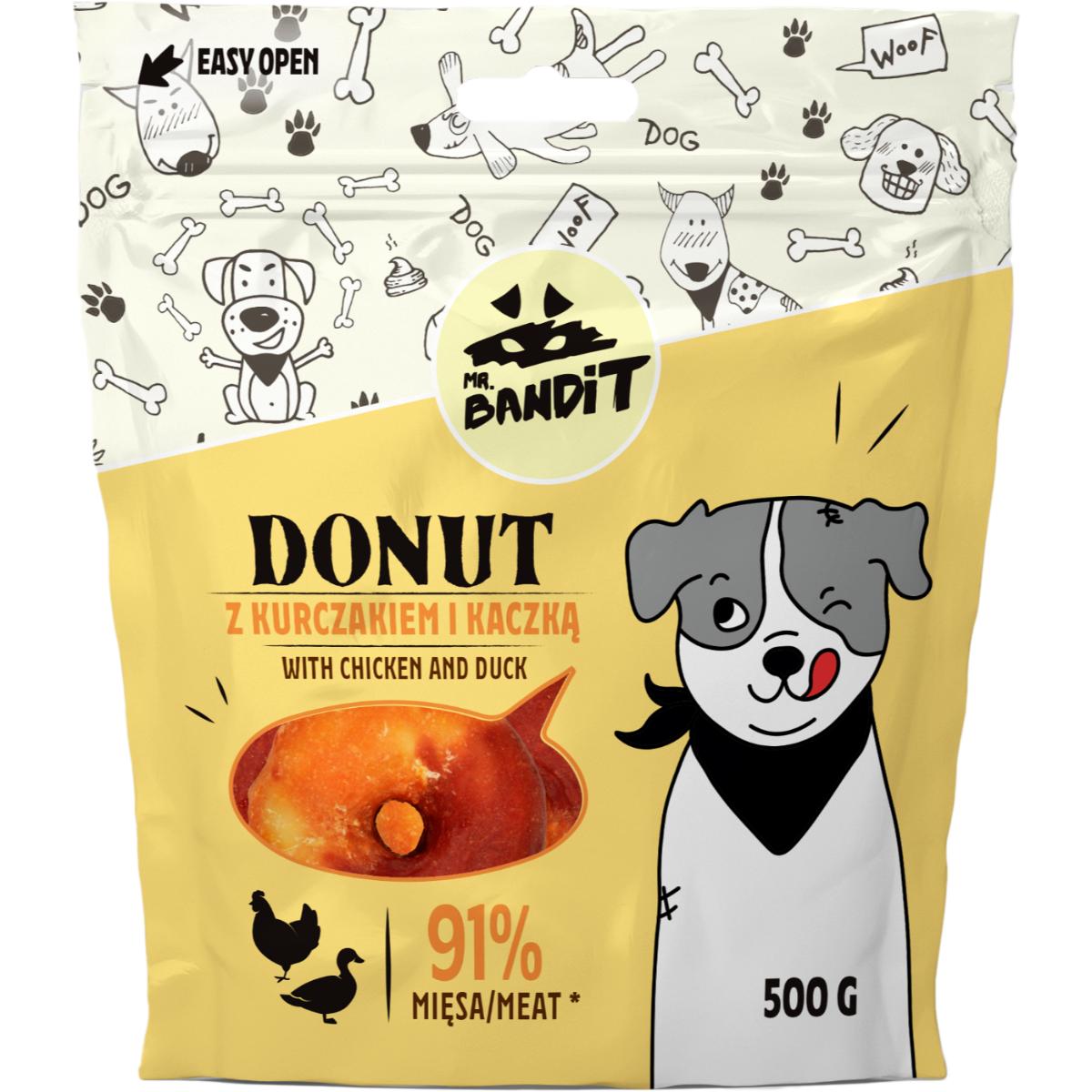 MR BANDIT Donut, XS-XL, Pui și Rață, punguță recompense câini, 500g