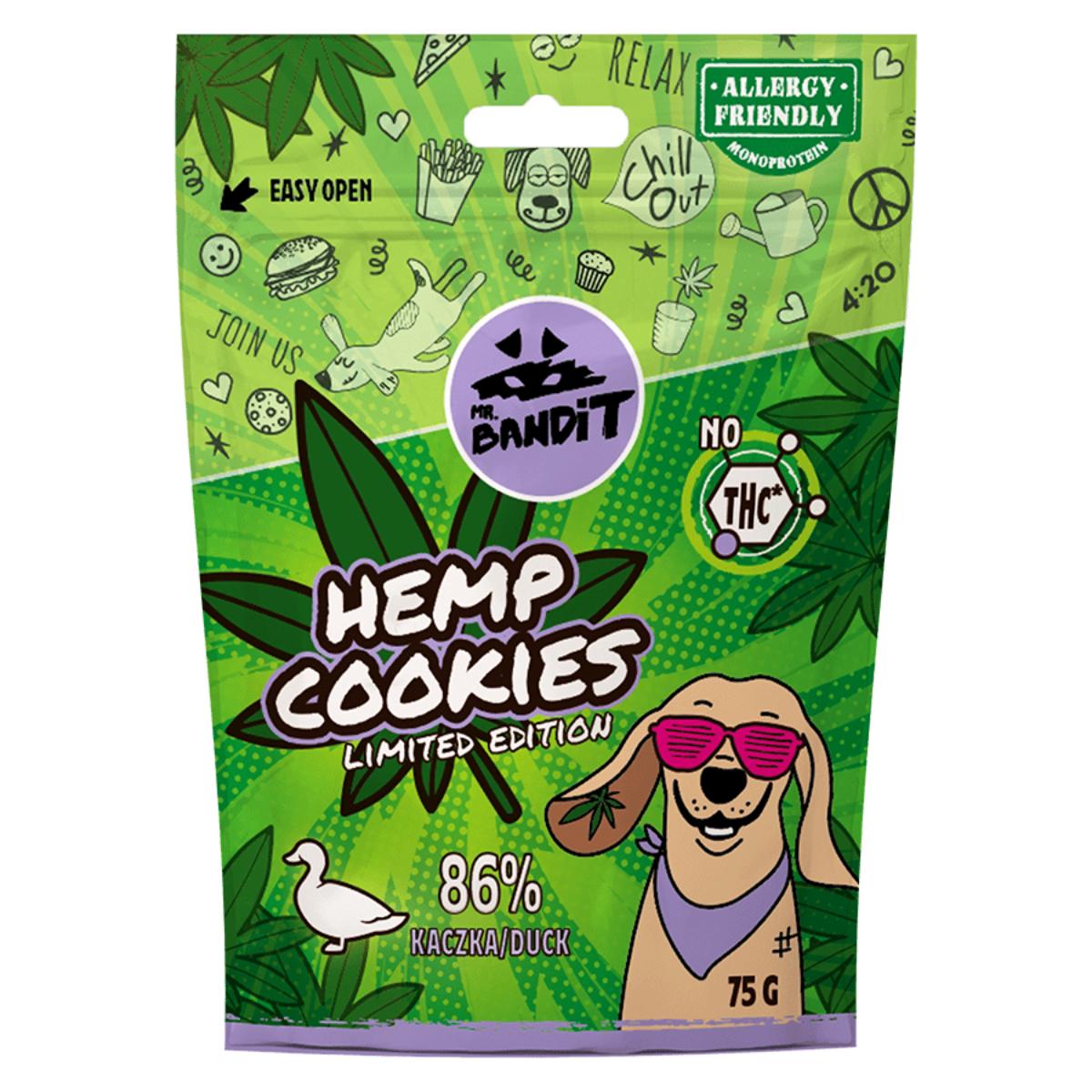 MR BANDIT Hemp Cookies, XS-XL, Rață, punguță recompense fără cereale câini, 75g