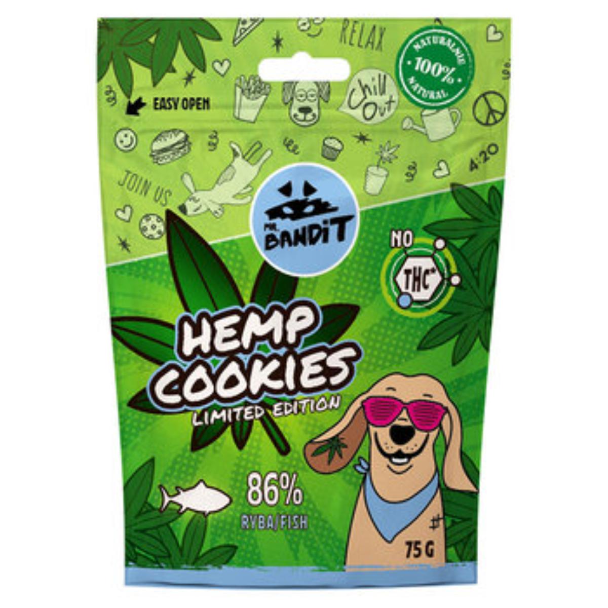 MR BANDIT Hemp Cookies, XS-XL, Pește, punguță recompense fără cereale câini, 75g