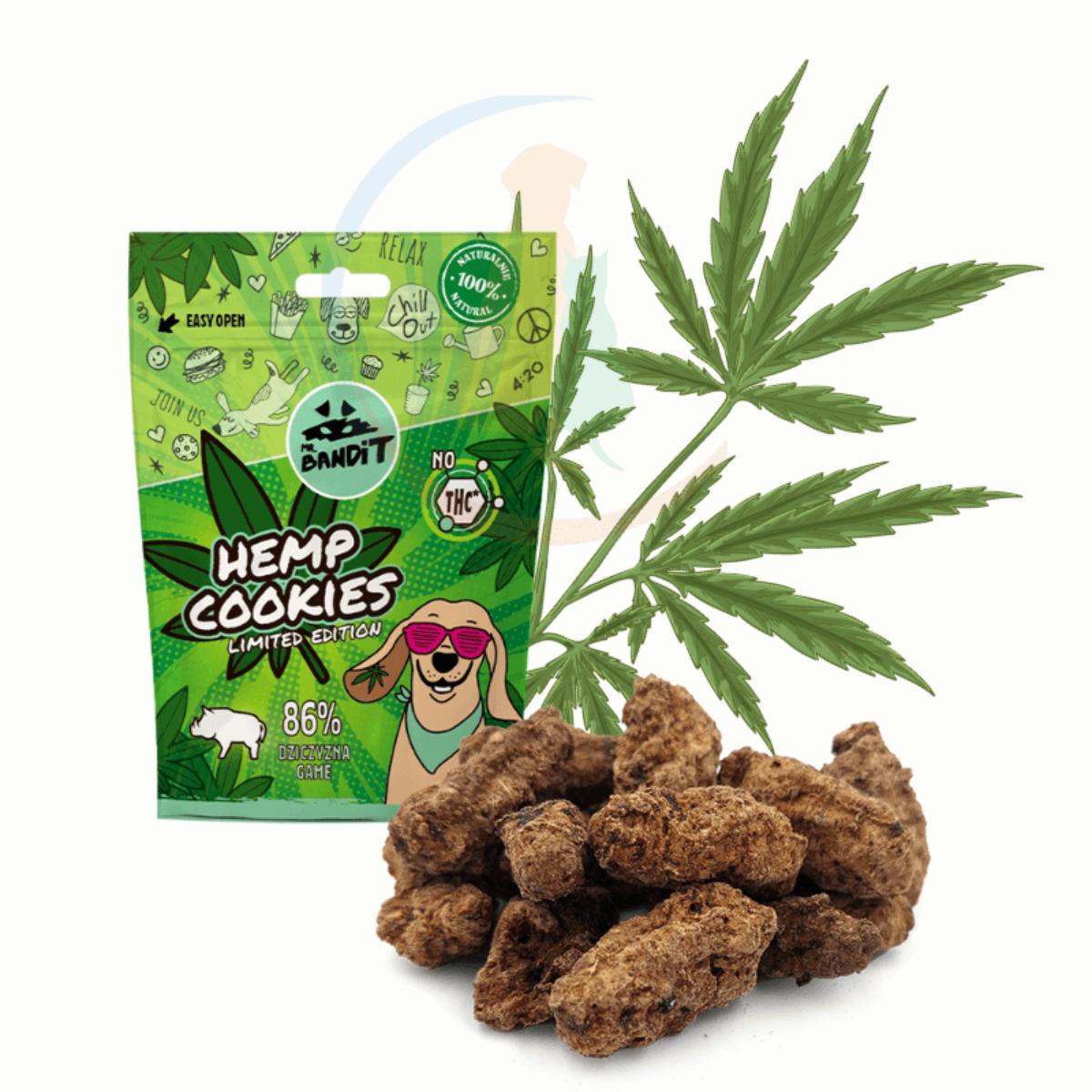 MR BANDIT Hemp Cookies, XS-XL, Vânat, punguță recompense fără cereale câini, 75g