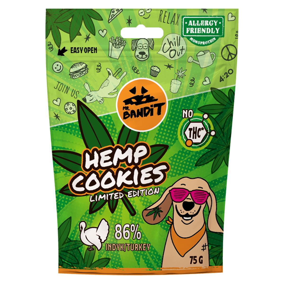 MR BANDIT Hemp Cookies, XS-XL, Curcan, punguță recompense fără cereale câini, 75g