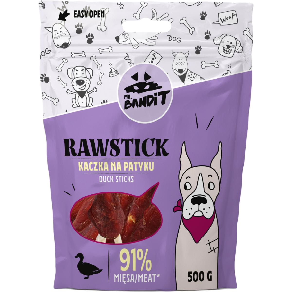 MR BANDIT Rawstick, XS-XL, Rață, punguță recompense fără cereale câini, 500g