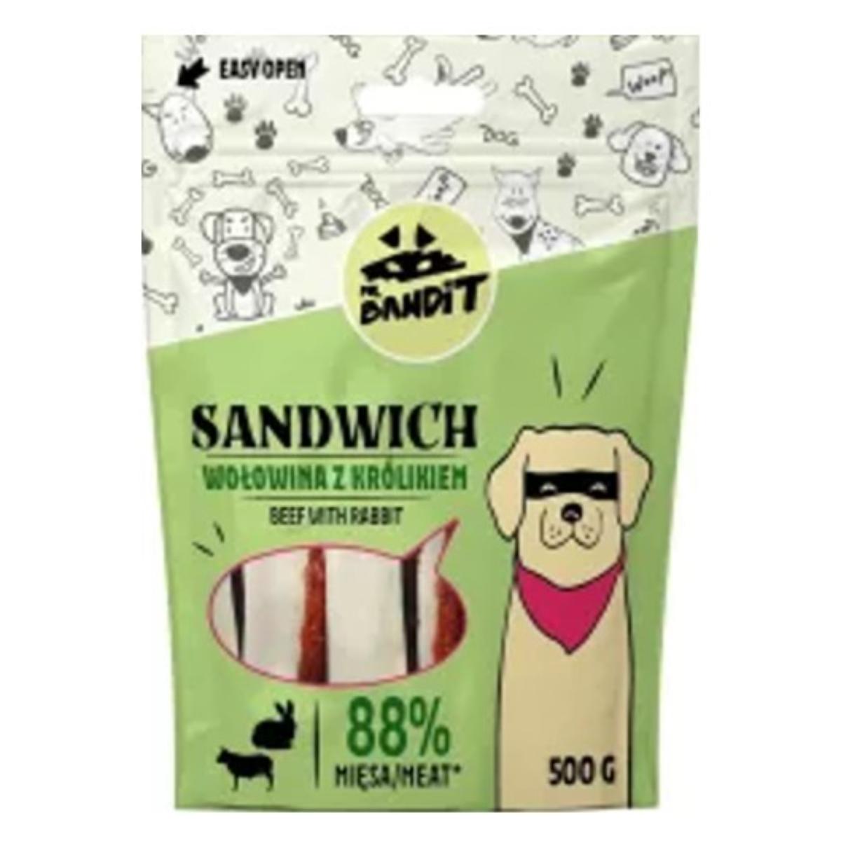 MR BANDIT Sandwich, XS-XL, Vită și Iepure, punguță recompense câini, 500g
