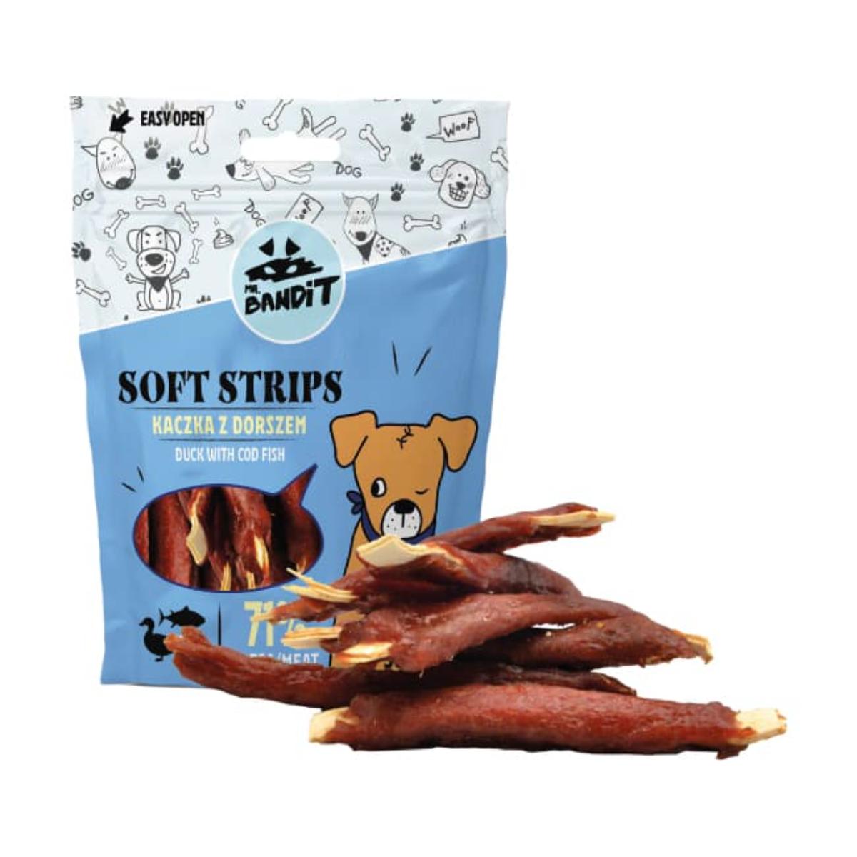 MR BANDIT Soft Strips, XS-XL, Rață și Cod, punguță recompense fără cereale câini, 500g