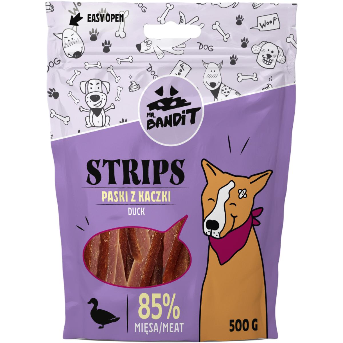 MR BANDIT Strips, XS-XL, Rață, punguță recompense fără cereale câini, 500g - 1 | YEO