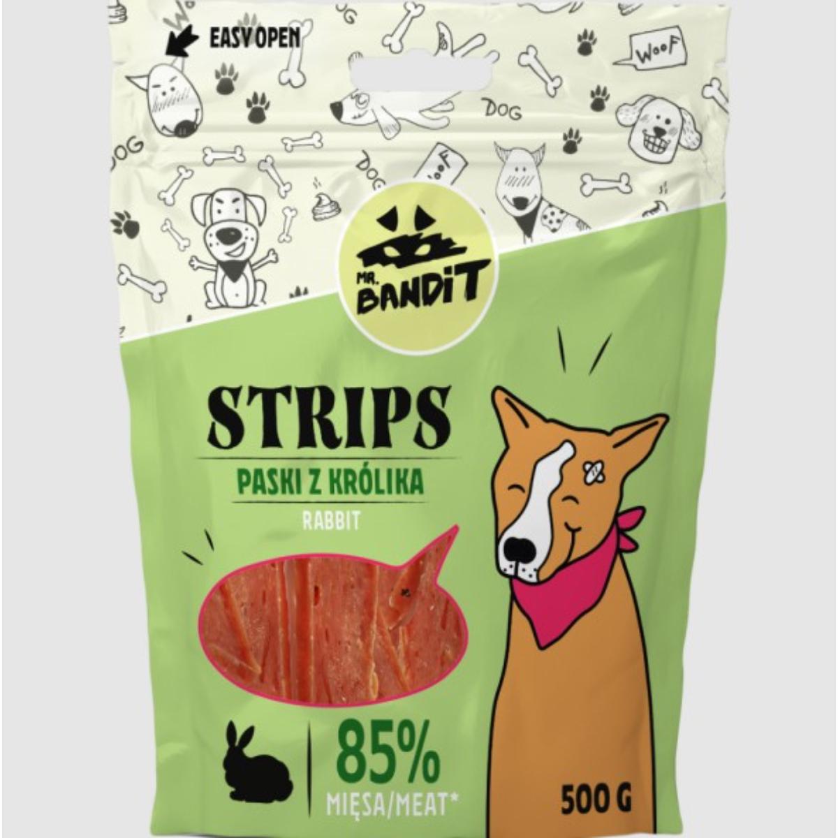 MR BANDIT Strips, XS-XL, Iepure, punguță recompense fără cereale câini, 500g