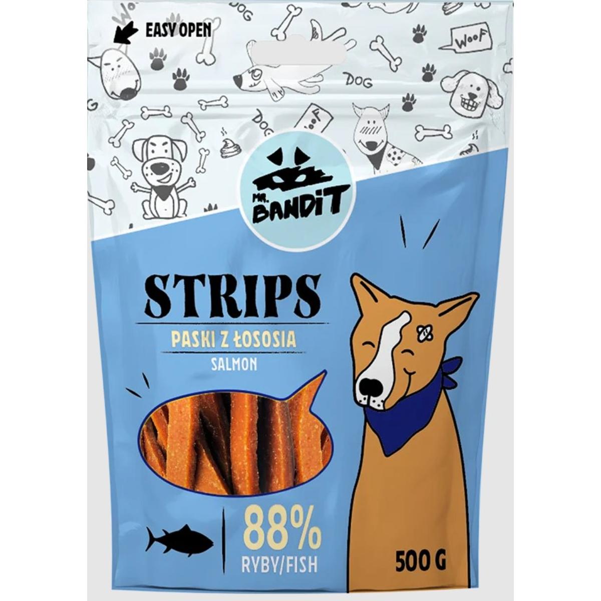 MR BANDIT Strips, XS-XL, Somon, punguță recompense fără cereale câini, 500g