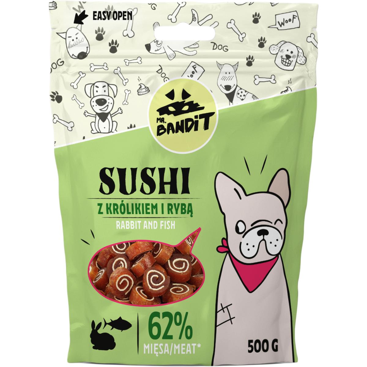 MR BANDIT Sushi, XS-XL, Iepure și Pește, punguță recompense câini, 500g