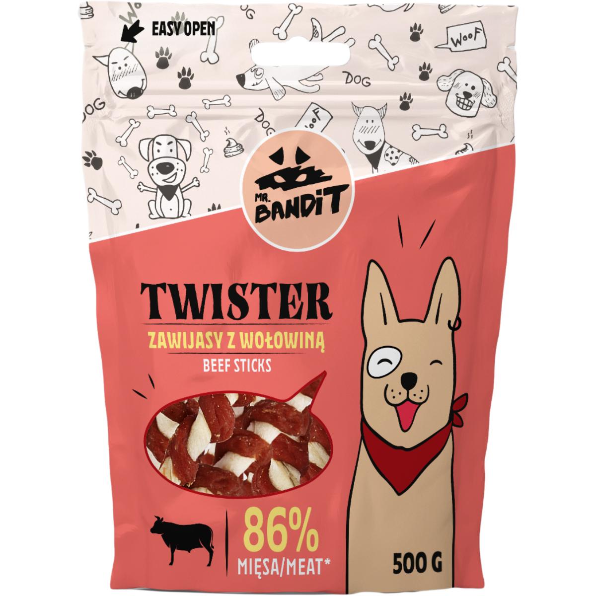 MR BANDIT Twister, XS-XL, Vită, punguță recompense câini, 500g