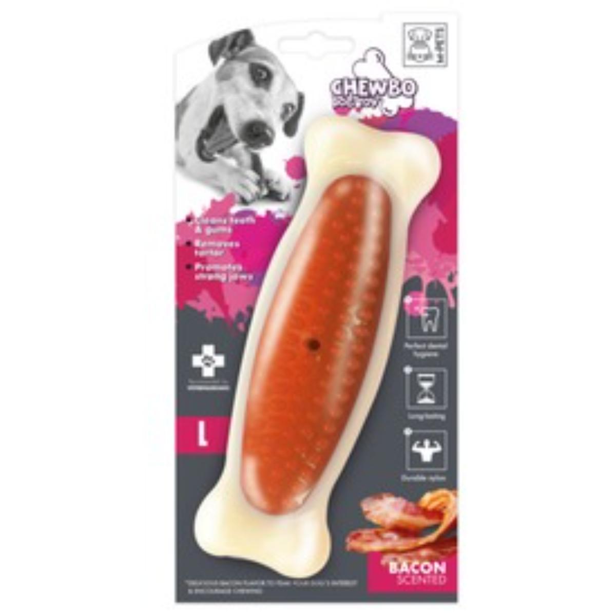 M-PETS Chewbo Bone, jucărie de ros, aromă Bacon, câini, dentiție, cauciuc M-PETS Chewbo Bone, jucărie de ros, aromă Bacon, câini M-L, dentiție, cauciuc, alb și portocaliu, 20cm