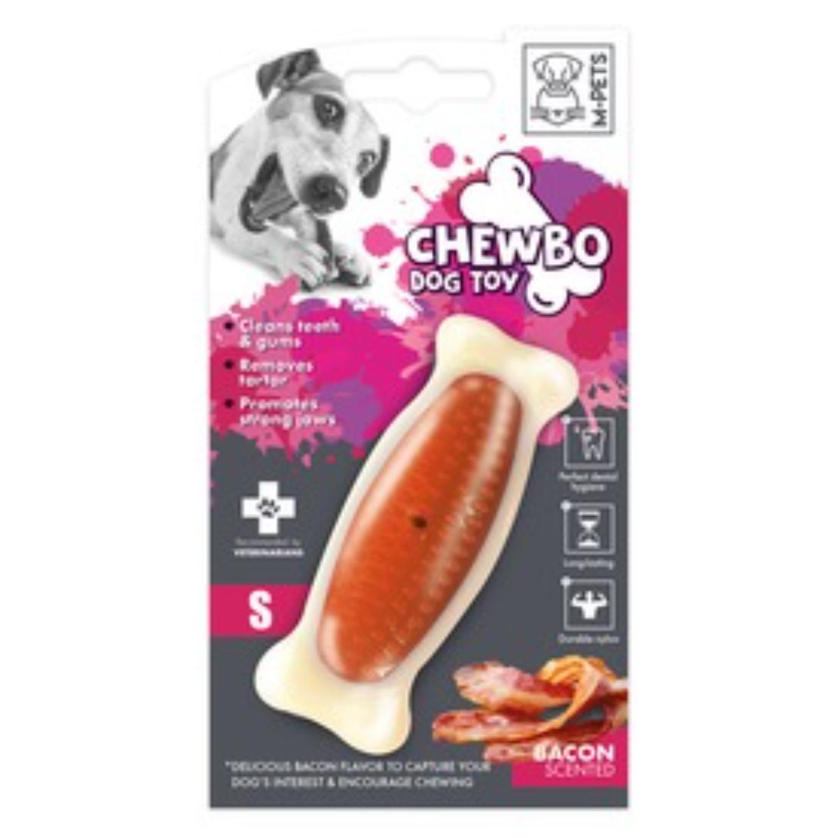 M-PETS Chewbo Bone, jucărie de ros, aromă Bacon, câini, dentiție, cauciuc M-PETS Chewbo Bone, jucărie de ros, aromă Bacon, câini XS-S, dentiție, cauciuc, alb și portocaliu, 10cm - 1 | YEO