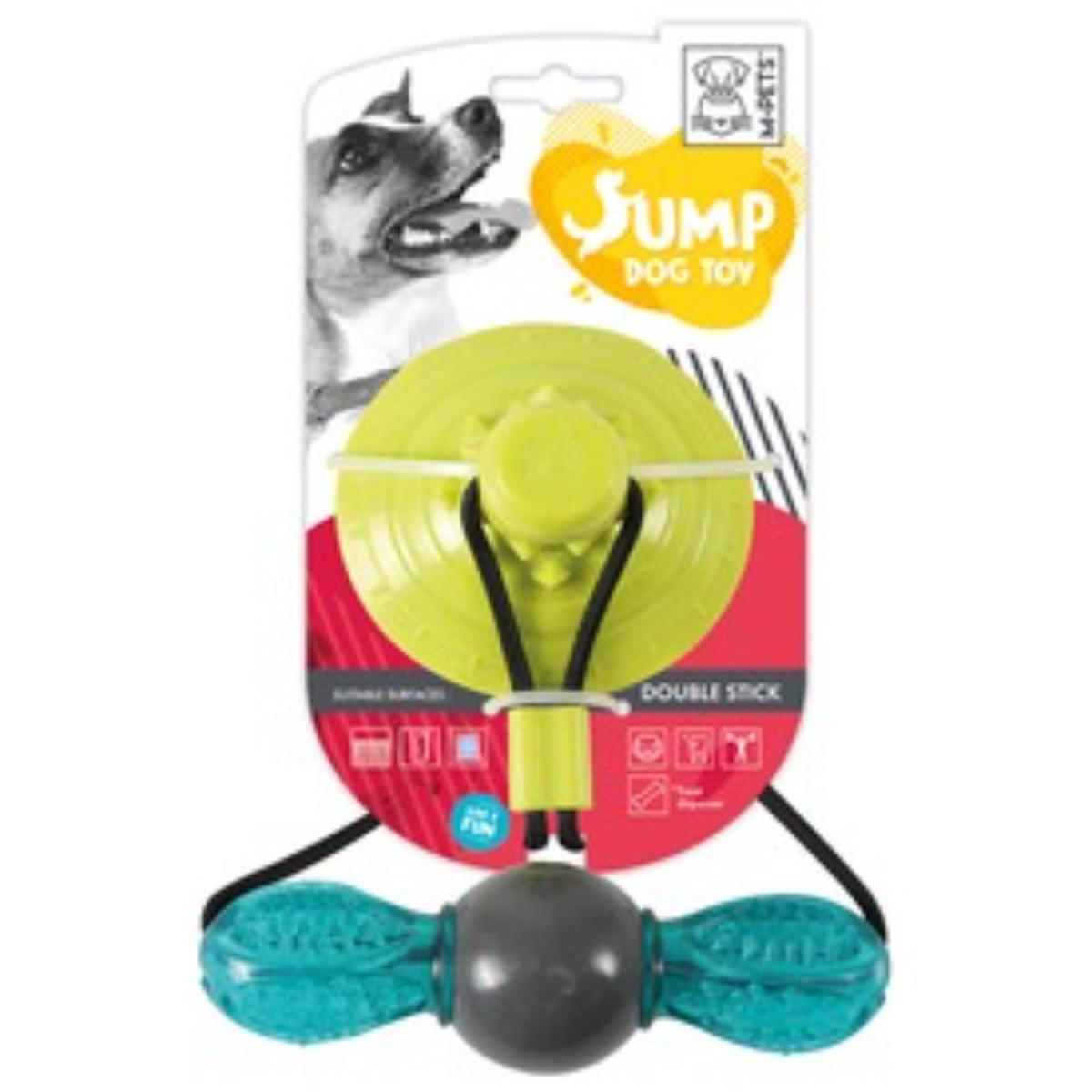 M-PETS Jump Double Stick, jucărie interactivă câini XS-M, jucării agățate, cauciuc, albastru și negru, 15x6cm