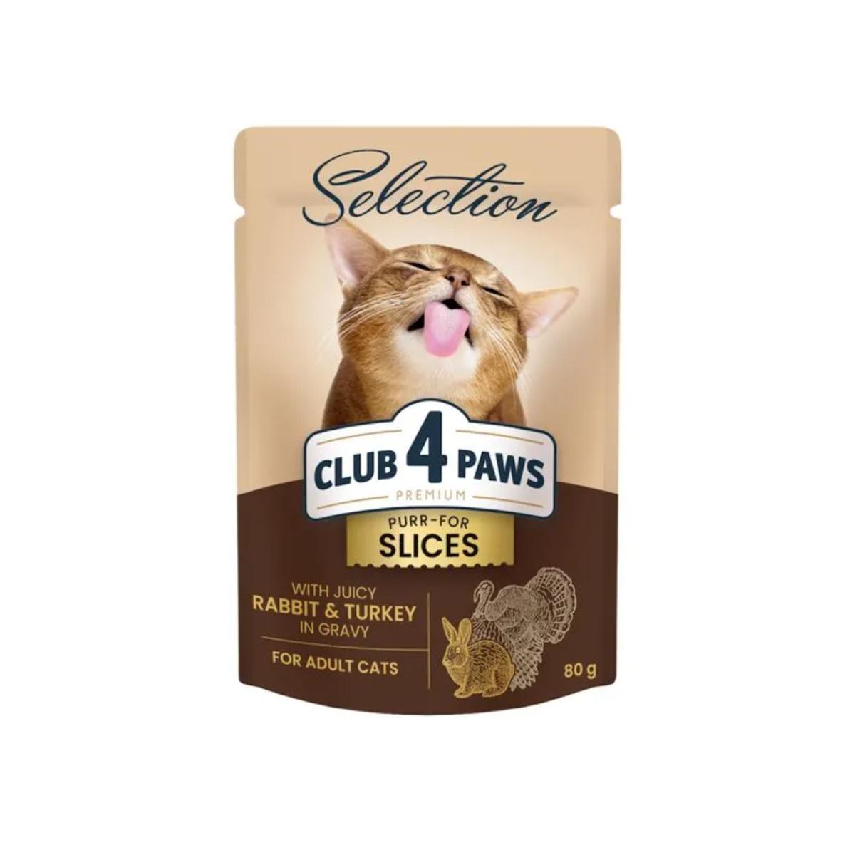 CLUB 4 PAWS Premium Plus Selection, Iepure și Curcan, plic hrană umedă pisici, (în sos), 80g x 12buc