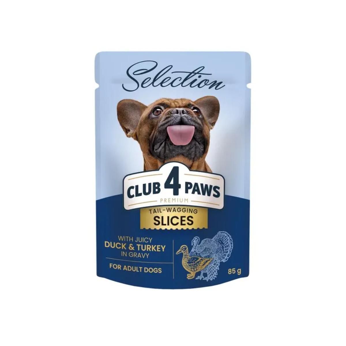 CLUB 4 PAWS Premium Plus Selection, XS-S, Rață și Curcan, plic hrană umedă câini, (în sos), 85g x 12