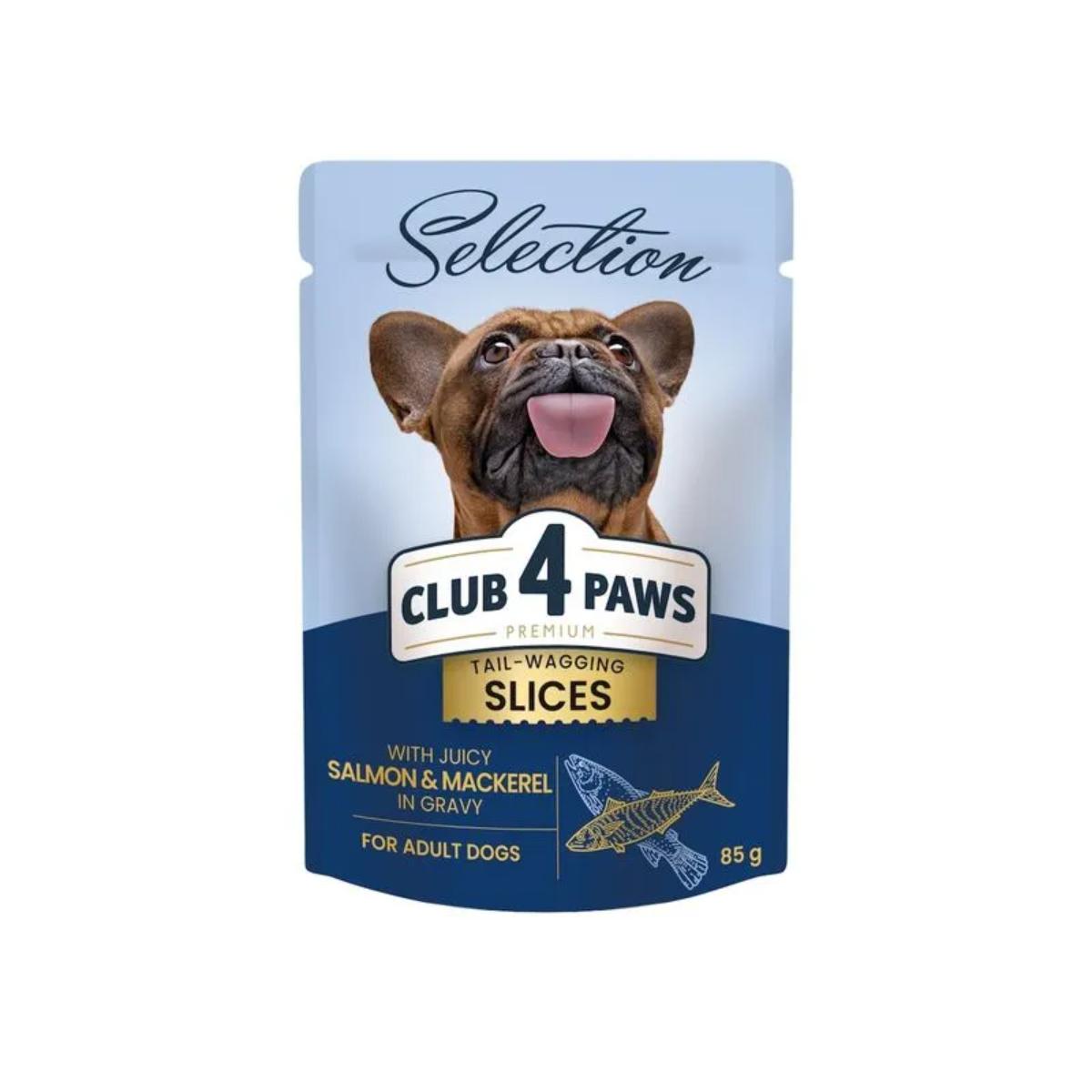 CLUB 4 PAWS Premium Plus Selection, XS-S, Somon și Macrou, plic hrană umedă câini, (în sos), 85g x 12