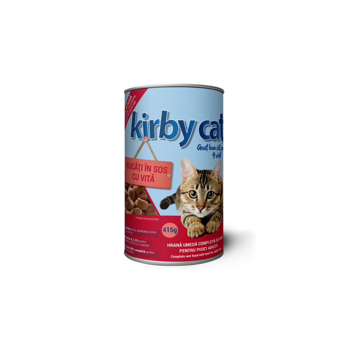 KIRBY CAT, Vită, conservă hrană umedă pisici, (în sos), 415g - 1 | YEO