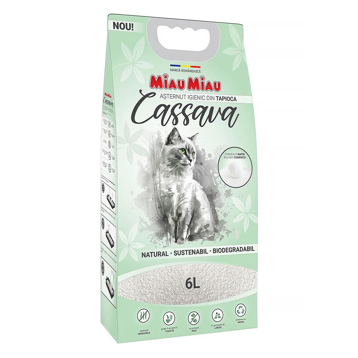 MIAU MIAU Cassava, neparfumat, așternut igienic pisici, granule, tapioca, aglomerant, ecologic, biodegradabil, 6l - 1 | YEO