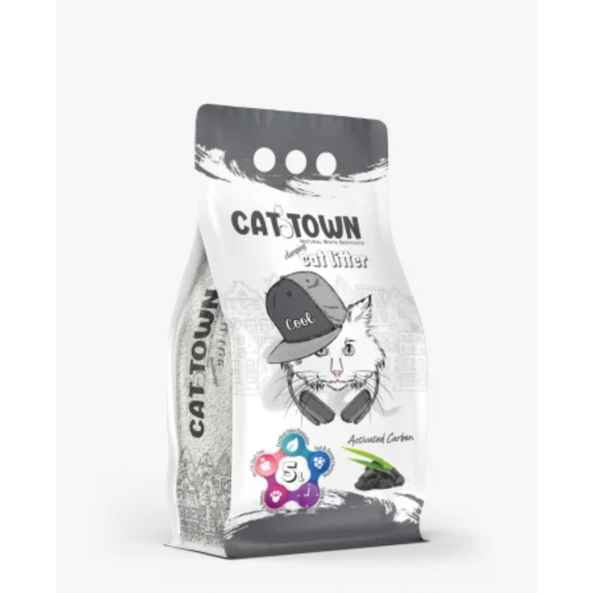 CAT TOWN Active Carbon, neparfumat, așternut igienic pisici, granule, bentonită, aglomerant, fără praf, 5l