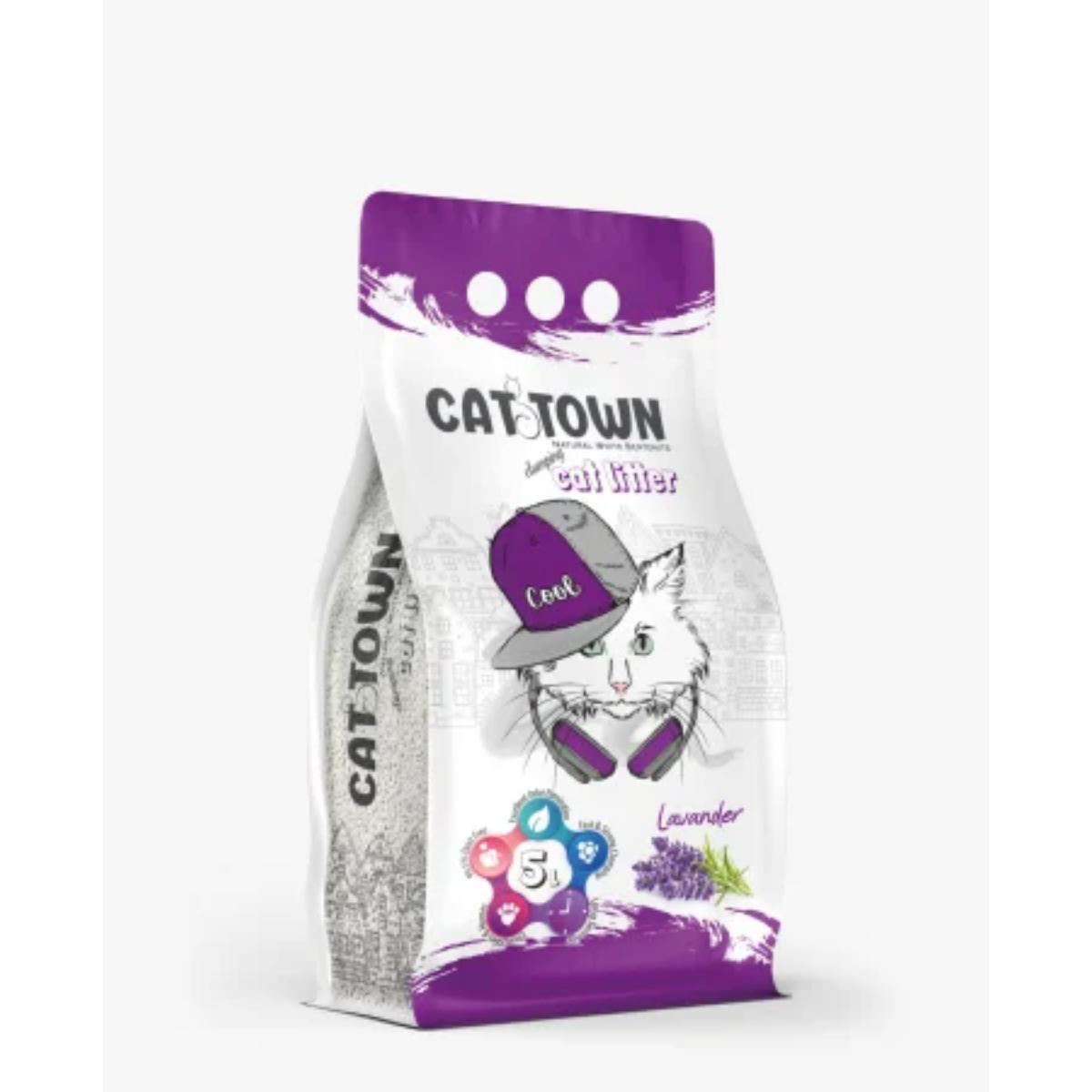 CAT TOWN, Lavanda, așternut igienic pisici, granule, bentonită, aglomerant, fără praf, 5l