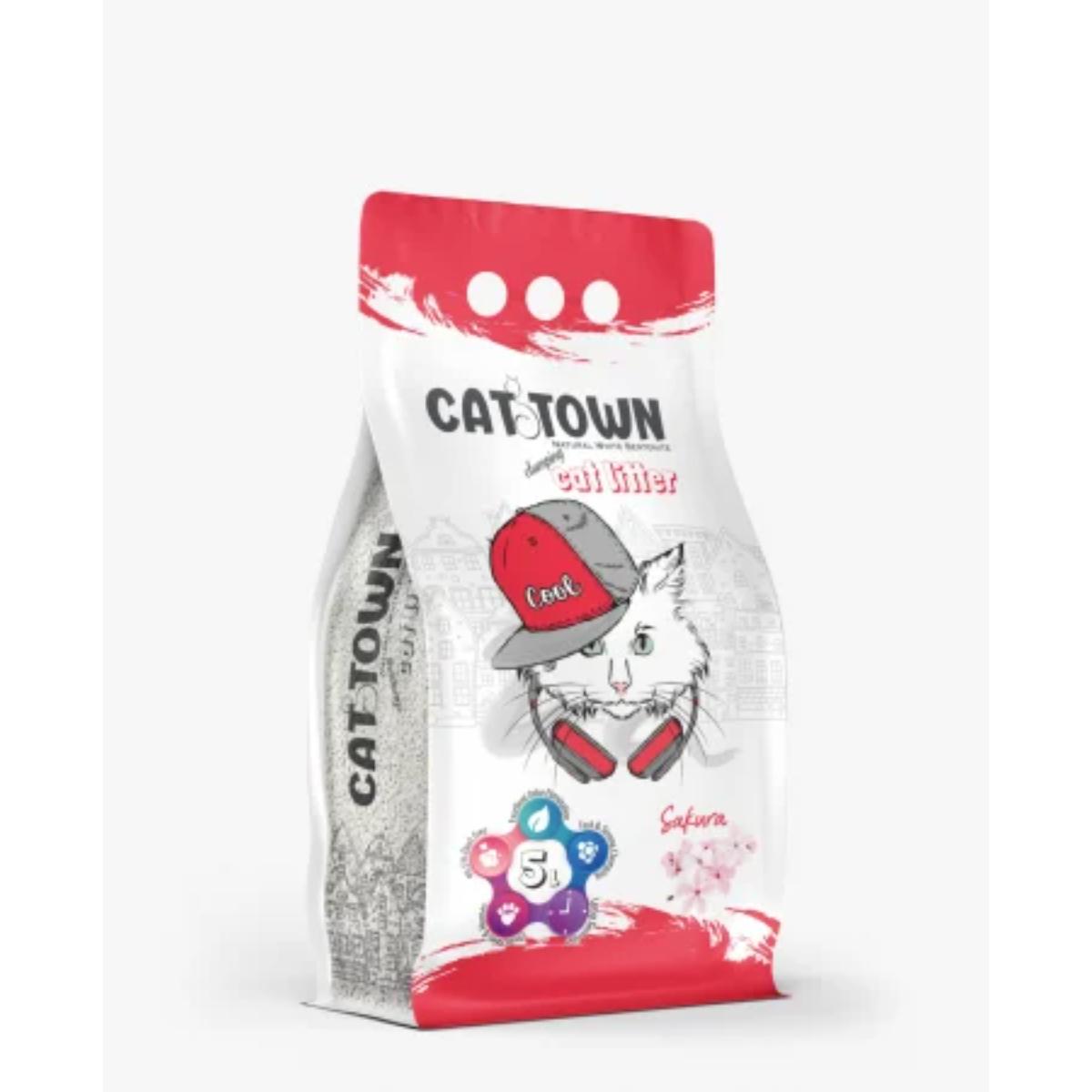 CAT TOWN, Sakura, așternut igienic pisici, granule, bentonită, aglomerant, fără praf, 5l