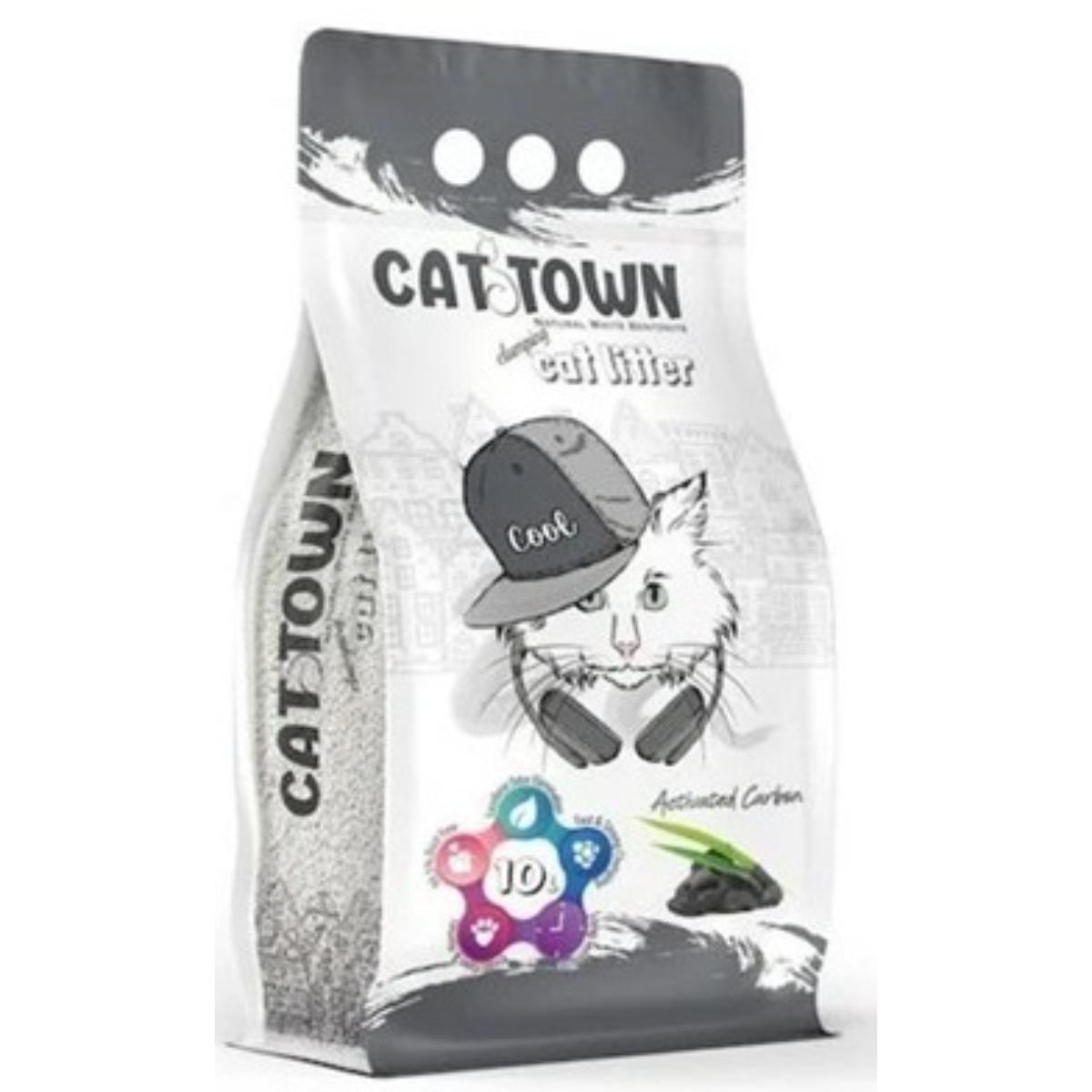 CAT TOWN Active Carbon, neparfumat, așternut igienic pisici, granule, bentonită, aglomerant, fără praf, 10l