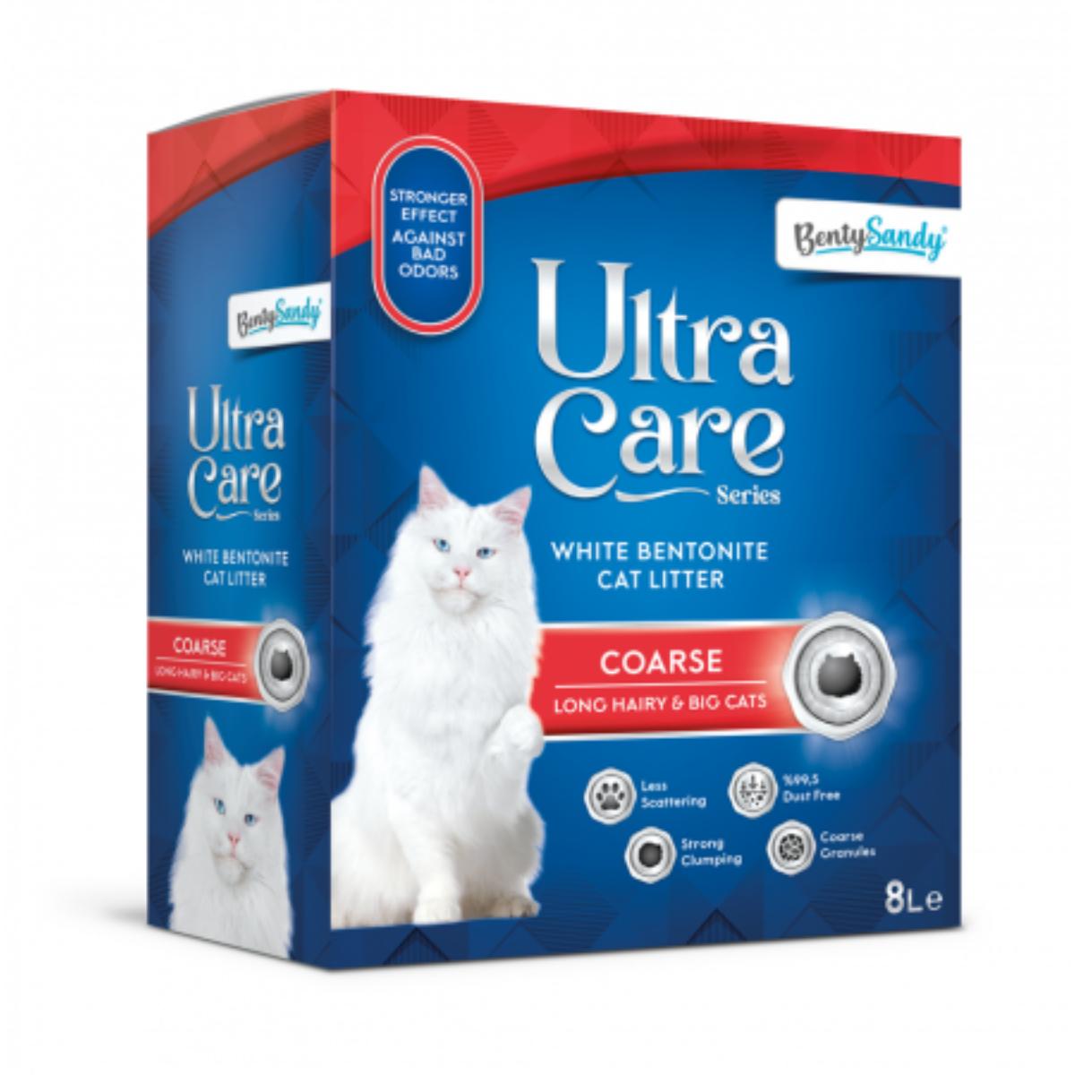 BENTY SANDY Ultra Care Coarse for Long Hair, Fresh, așternut igienic pisici, granule, bentonită, aglomerant, neutralizare mirosuri, 8l
