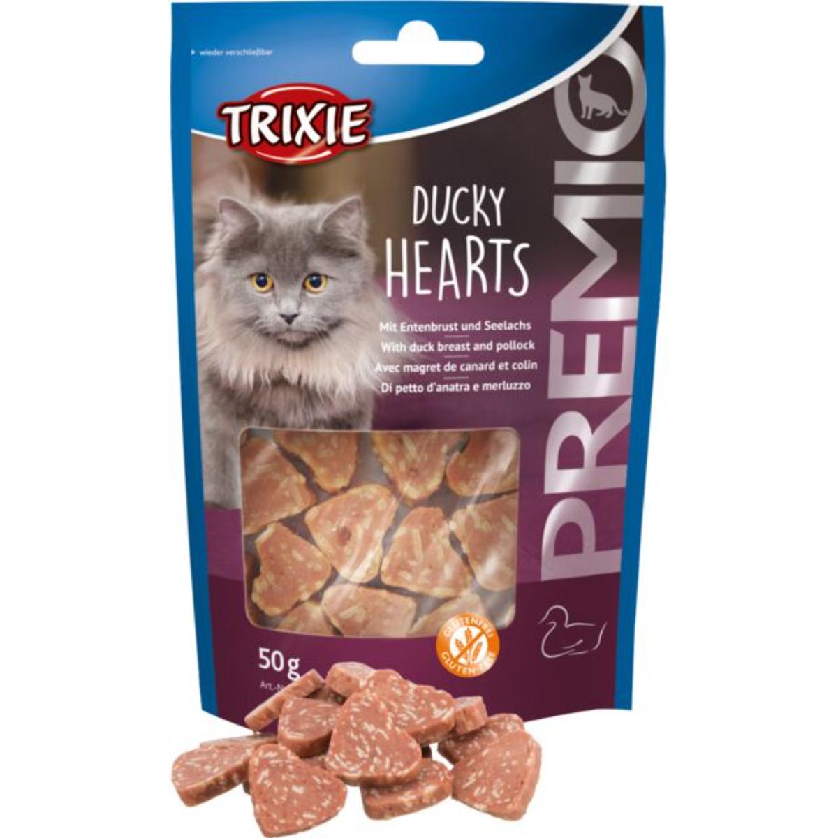 TRIXIE Premio Hearts, Rață și Cod, punguță recompense fără cereale pisici, 50g