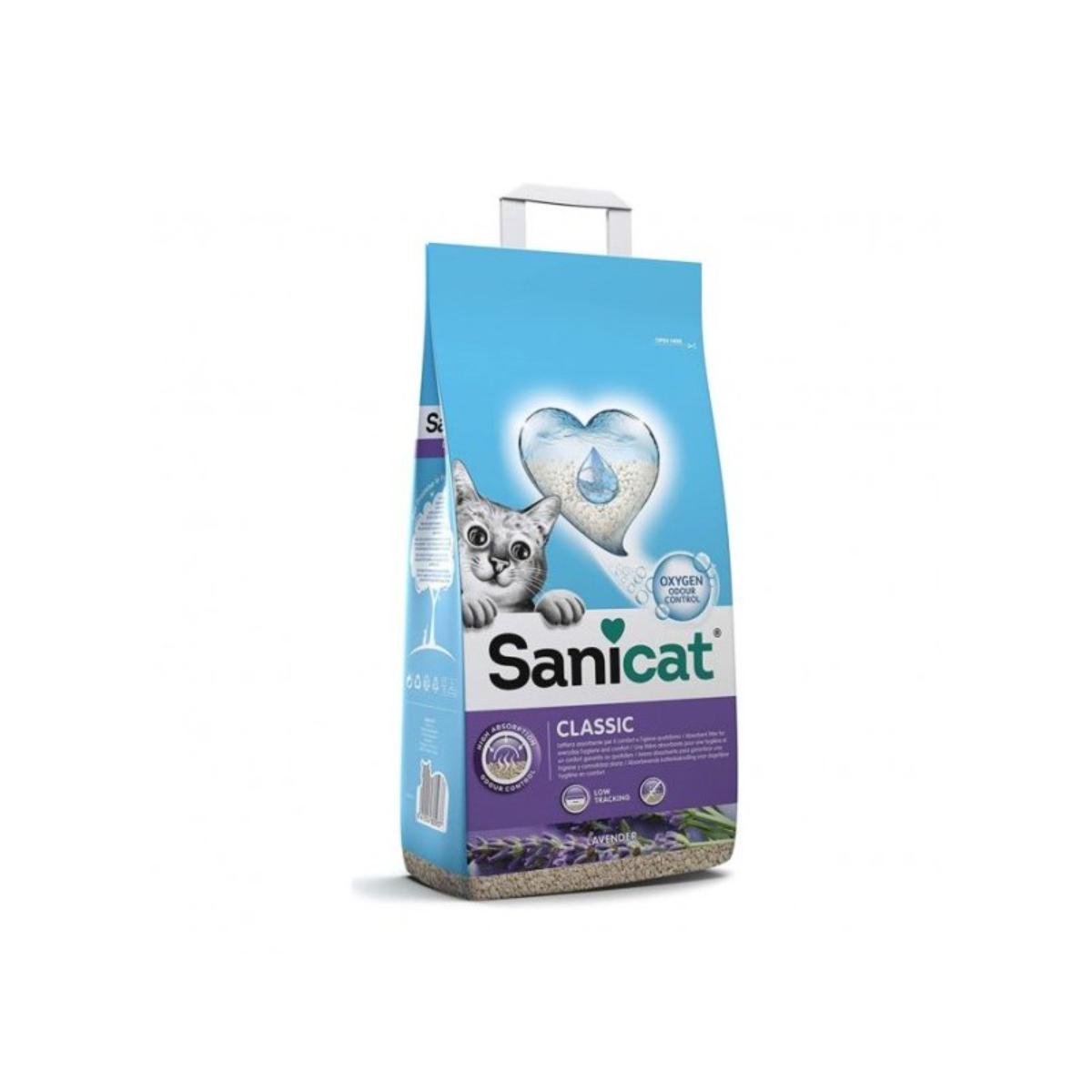 SANICAT Classic, Lavanda, așternut igienic pisici, granule, bentonită, neaglomerant, neutralizare mirosuri, 8l