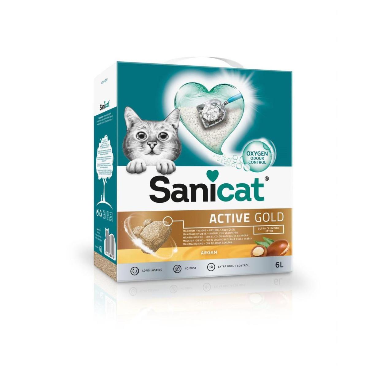 SANICAT Active Gold, Argan, așternut igienic pisici, granule, bentonită, aglomerant, neutralizare mirosuri, 6l - 1 | YEO