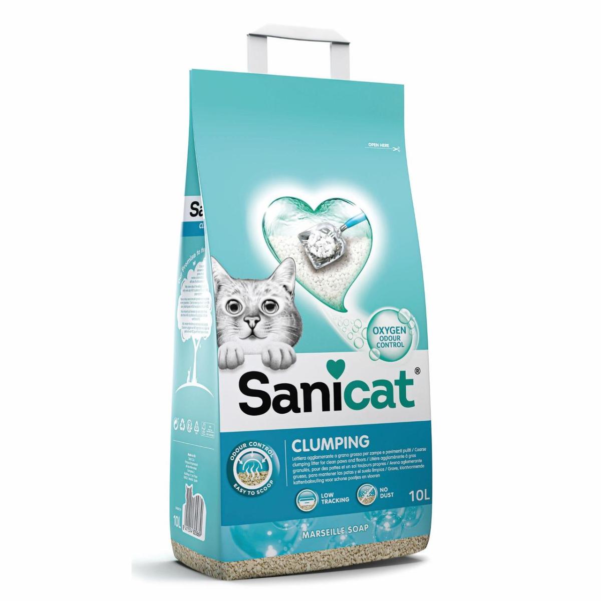 SANICAT Clumping, săpun Marsilia, așternut igienic pisici, granule, bentonită, aglomerant, neutralizare mirosuri, 10l