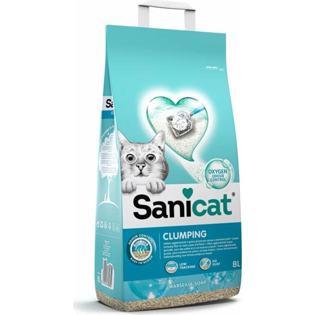 SANICAT Clumping, săpun Marsilia, așternut igienic pisici, granule, bentonită, aglomerant, neutralizare mirosuri, 8l