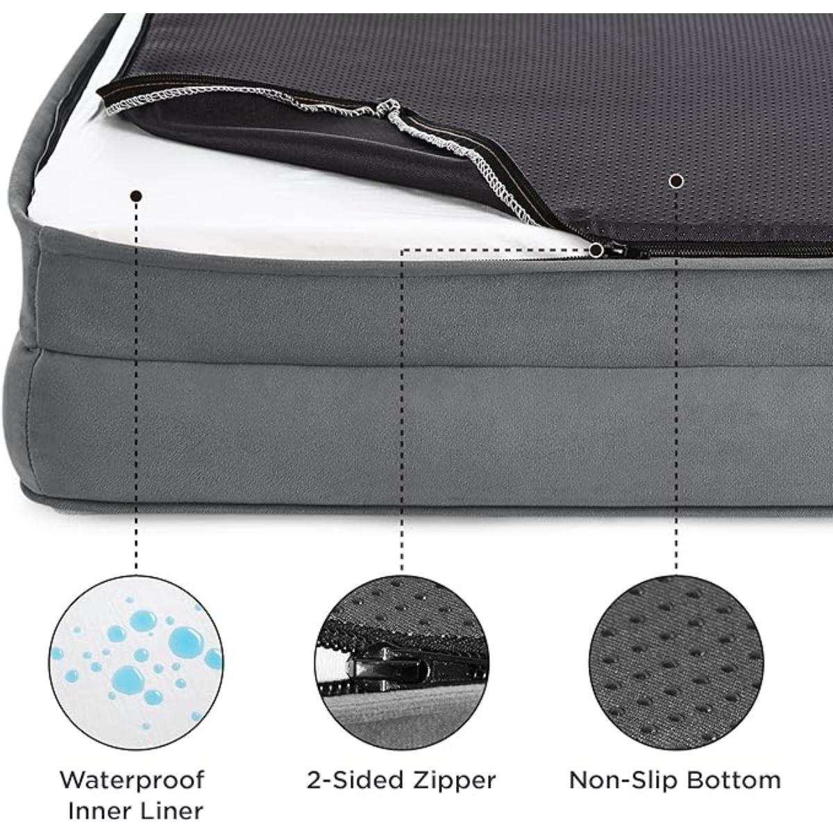 BEDSURE Pat Ortopedic, dreptunghiular câini, poliester, rezistent la apă, gri, M(71x58x16cm) - 4 | YEO