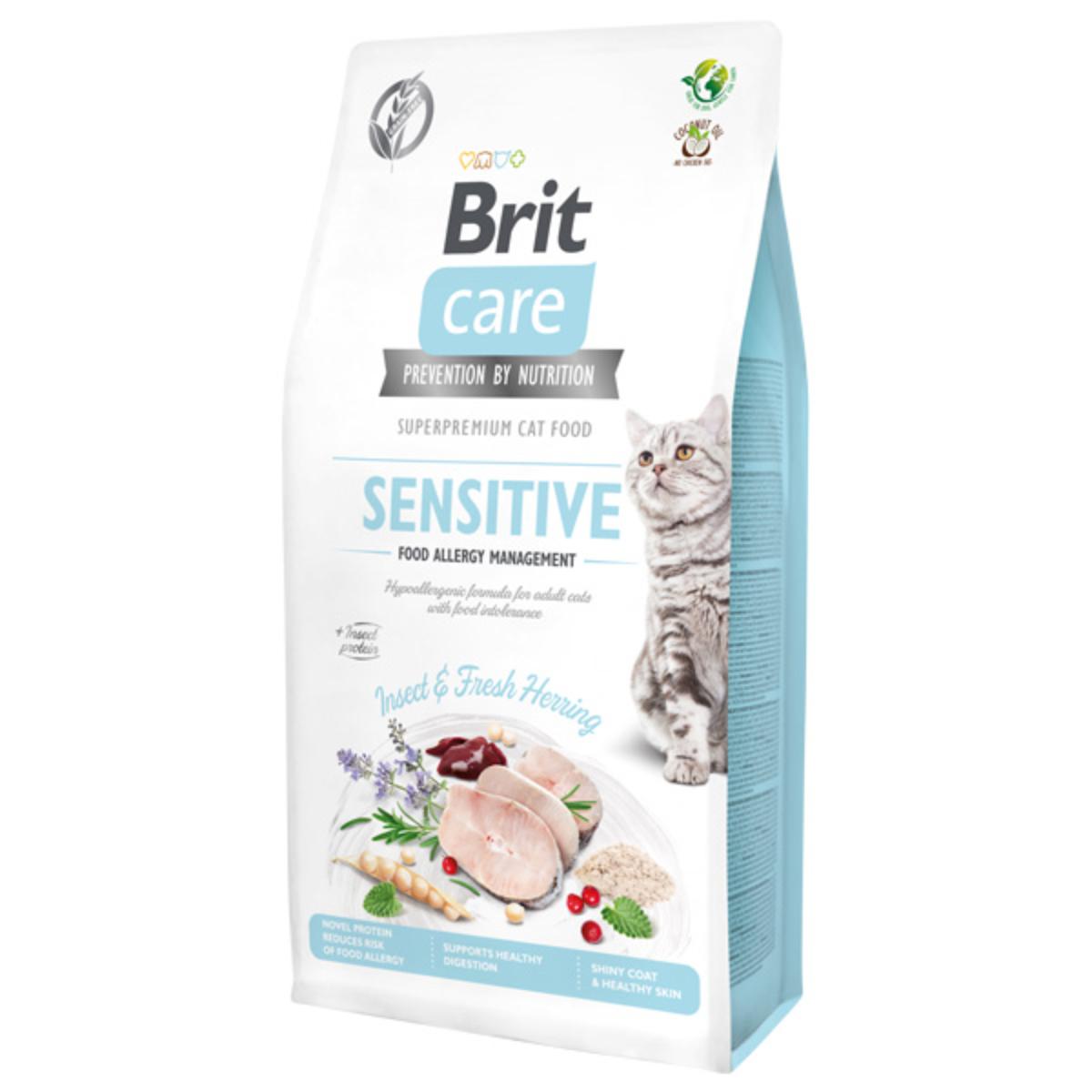 BRIT Care Food Allergy Management, Insecte și Hering, hrană uscată fără cereale pisici, alergii, 7kg