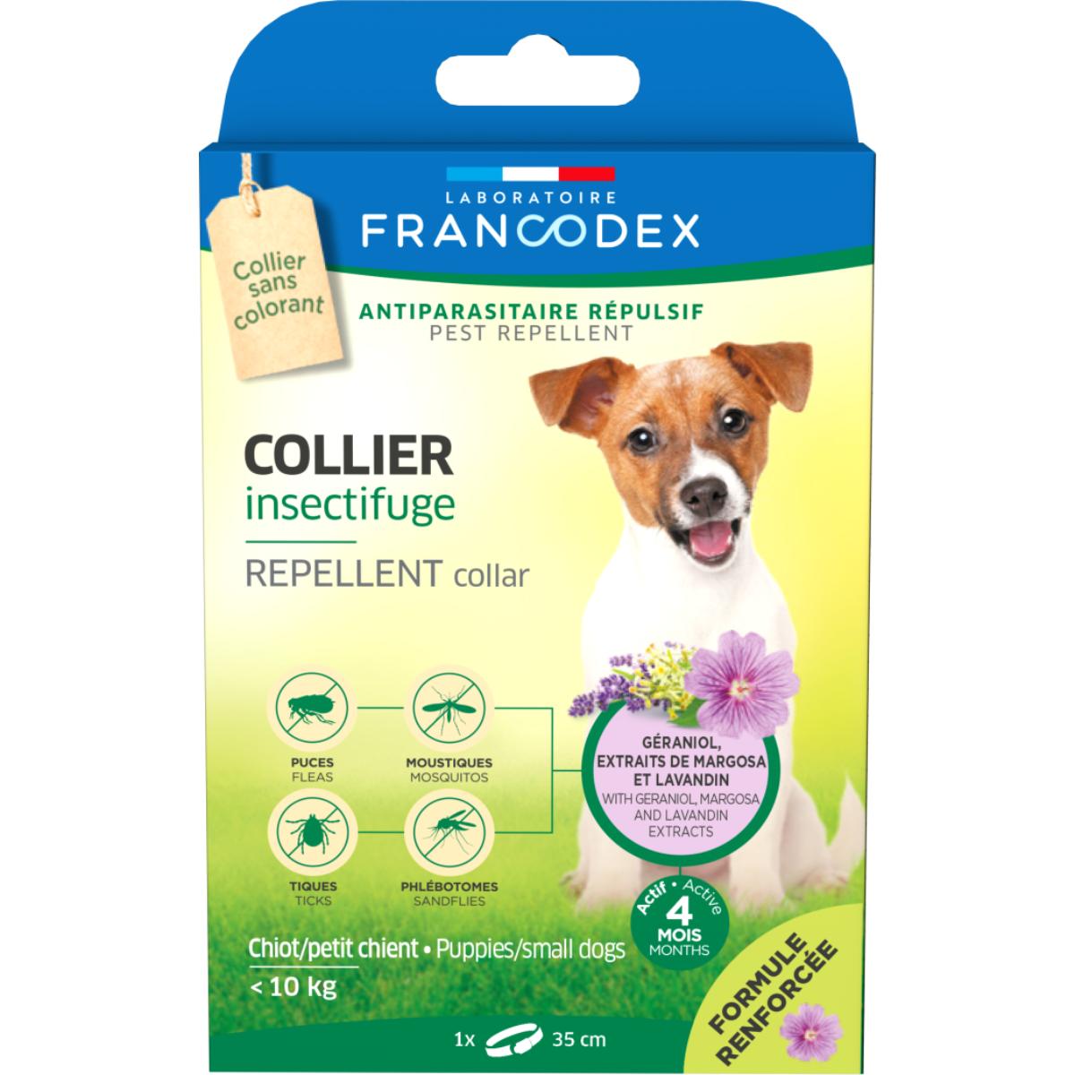 FRANCODEX, deparazitare externă naturală câini, zgardă repelentă FRANCODEX, deparazitare externă naturală câini junior & adult, XS-S(<10kg), zgardă repelentă, 35 cm, gri, bax, 3buc