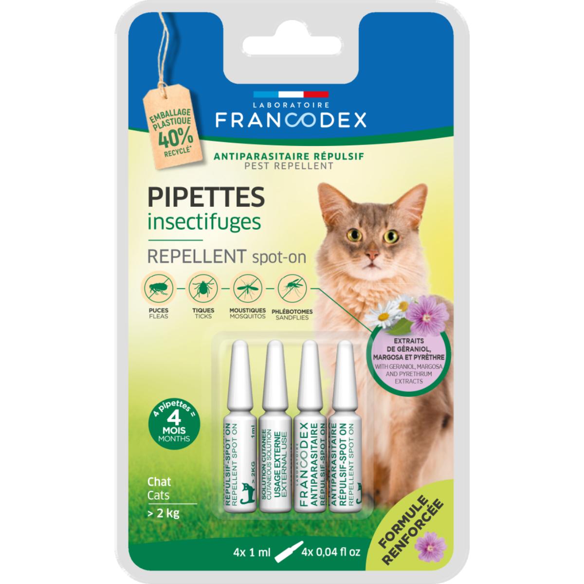 FRANCODEX, deparazitare externă naturală pisici, (2 - 8kg), pipetă repelentă, 1ml x 4buc